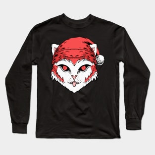 cat with a hat santa family fun Long Sleeve T-Shirt